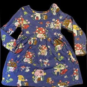 Mini Boden Blue Dress with Floral and Mushroom Print